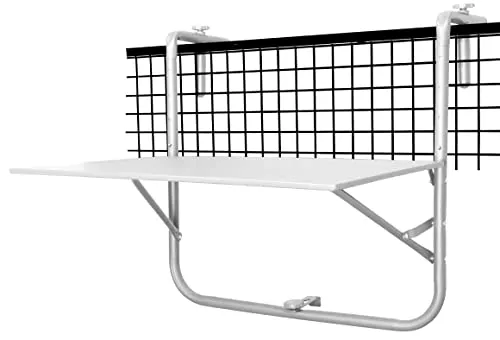 Trendyshop365 Hängender Balkontisch Klappbar 60x40 cm Wetterfest Campingtisch zum Einhängen (1 Stück, weiß)