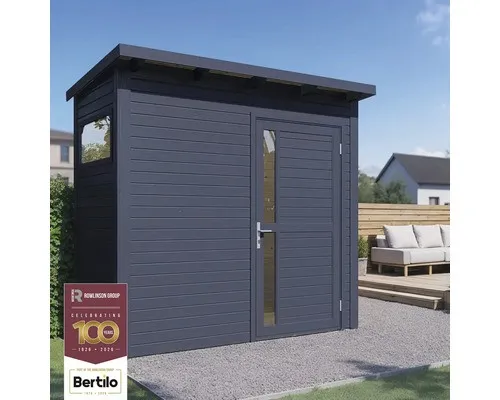 Gartenhaus Holz Pentus 1 anthrazit 234 x 115 cm - Modernes Gartenhaus aus hochwertigem Holz, ideal für die Aufbewahrung von Gartengeräten und Zubehör. Montage erforderlich, aber robust und stilvoll.