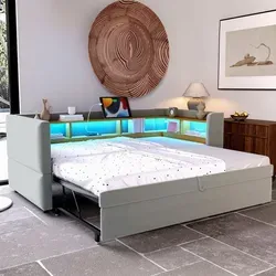 Odikalo Ausziehbett Polsterbett Jugendbett Stauraumbett 90/180x190 Hellgrau