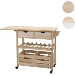Servierwagen HWC-G35, Kiefernholz Rollwagen mit Handtuchhalter