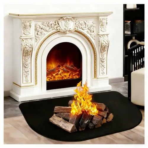 1000°C Hitzebeständige Kaminmatte, 80x50 cm Feuerfeste Unterlage mit Funkenschutz, für Parkett & Teppich, Rutschfeste Boden Schutzmatte für Kaminofen & Kamin (Schwarz)