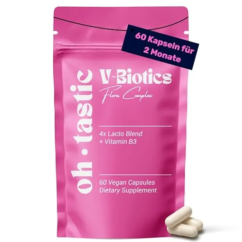V-Biotics Milchsäurebakterien & Vitamin B3 - Intimflora für Frauen - Probiotika für die Scheide: 4 aktive Lactobacillus-Stämme unterstützen das vaginale Mikrobiom, vegan und glutenfrei – für gesunde Schleimhäute und Wohlbefinden.