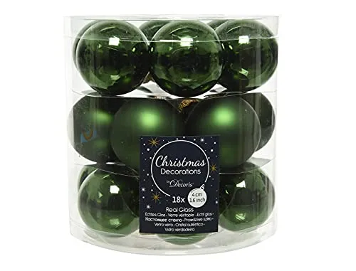 Decoris Weihnachtskugeln Glas 4cm x 18 Stück kleine Christbaumkugeln piniengrün