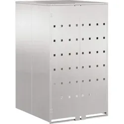 vidaXL Mülltonnenlager mit Gas-Hebedeckel für 240L Tonne Silber - Mülltonnenbox für 240L Tonne, wetterfest und mit belüftetem Design für hygienische Abfalllagerung. Modernes, erweiterbares Design für jeden Außenbereich.