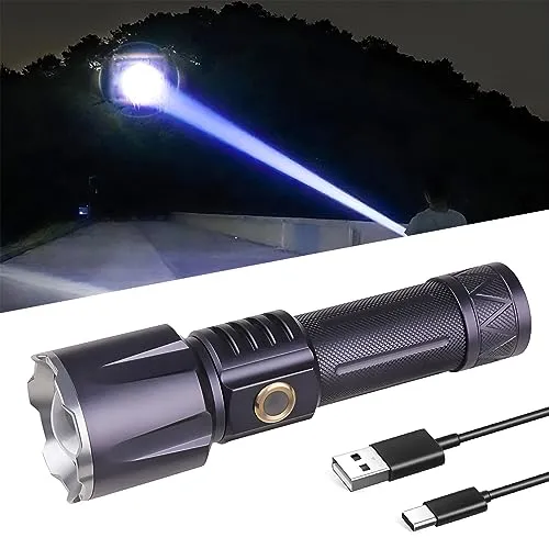 XLENTGEN LED Taschenlampe Extrem Hell 90000 Lumen Taschenlampe Aufladbar 1500 Meter Lange Reichweite Taktische Taschenlampen, PX6 Wasserdicht, 5 Modi Flashlight für Camping Jagd Notfall