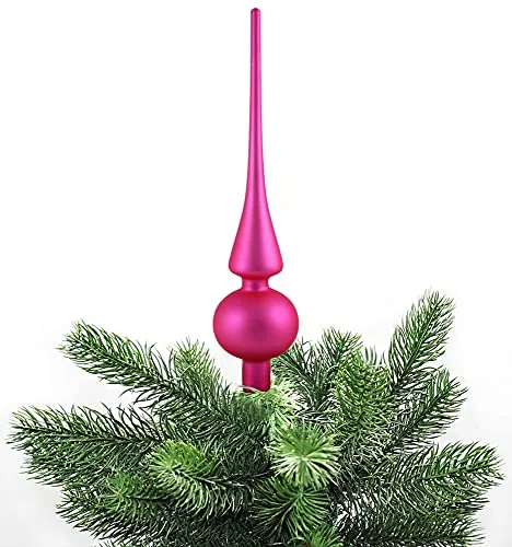 JACK Christbaumspitze Echt Glas 26 x 6 cm Matt Glanz Weihnachtsbaum Spitze Baumspitze Christbaumschmuck Deko, Farbe:Flashing Pink Matt