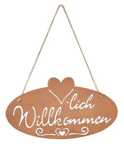 Levandeo® Metallbild, Schild Willkommen Herz 40x22,5cm Garten-Deko Türschild Edelrost