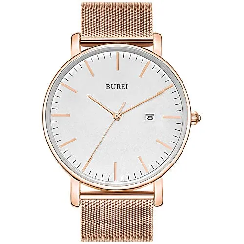 BUREI Herren-Armbanduhren,Minimalistische Analog-Quarz-Uhren für Männer mit Mesh-Band,Geschenke für Männer