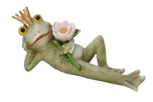 le petit Froschkönig Dekofigur mit Blume – Polyresin Skulptur - Charmante Dekofigur eines liegenden Frosches mit Blume, ideal für Garten und Terrasse. Handgefertigt aus hochwertigem Polyresin, wetterfest und ein echter Blickfang für jeden Wohnbereich.