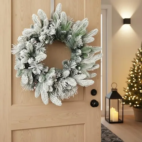 Künstlicher Weihnachtskranz 50 cm verschneit Kunstschnee Tannenzweige mit roten Ilex-Beeren & Tannenzapfen Deko-Kranz Spritzguss Mix