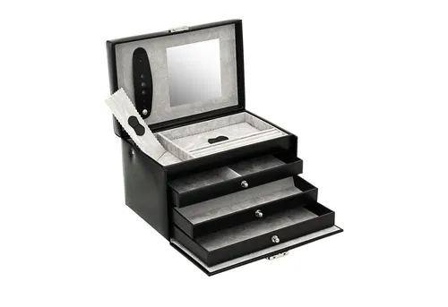 Friedrich|23 Schmuckkoffer Classico - Eleganter Schmuckkoffer aus Leder/Feinsynthetik, abschließbar und mit Spiegel, ideal für die übersichtliche Aufbewahrung von Schmuck und Uhren. Perfekt für Reisen dank praktischen Henkelgriff.