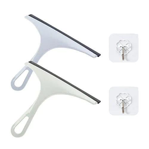 Stück Fensterabzieher mit 2 nicht markierenden Haken, Spiegelreinigungswerkzeug, Heimwischer, multifunktionaler Duschglaswischer mit Loch zum Aufhängen, für Auto, Badezimmer, Keramikfliesen 2