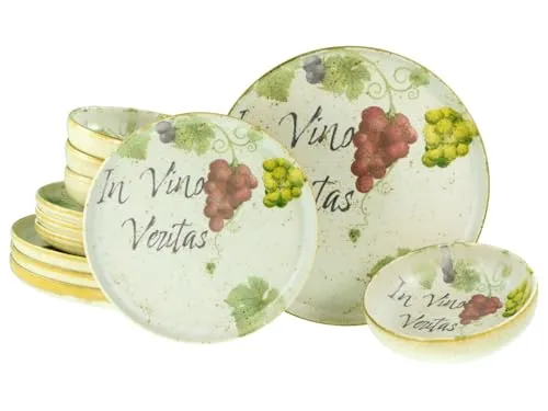 CreaTable 24222 Uno In Vino Veritas Tellerset 12-teilig - Hochwertiges 12-teiliges Geschirrset aus Steinzeug in modernem Design, perfekt für jeden Anlass und ideal für Jugendliche sowie Erwachsene.