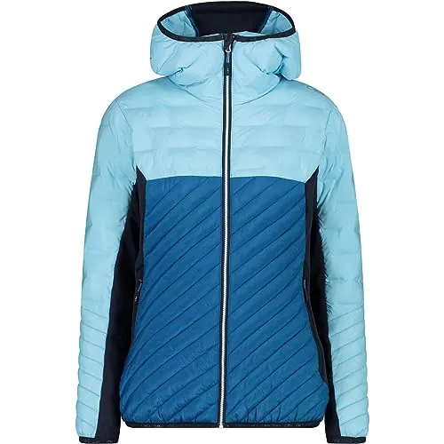 CMP Damen Hybrid Hoodie Jacke (Größe L, blau) - Funktionsjacke für aktive Frauen, winddicht und mit Primaloft Thermapume für optimale Wärme und Bewegungsfreiheit.