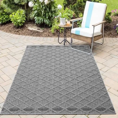 HomebyHome In& Outdoor Teppich Wetterfest, Grau 80x250 cm Teppich Küche, Waschbarer Küchenläufer Flachgewebe Sisaloptik Boho Design Camping Terasse Balkon Outdoorteppich Garten