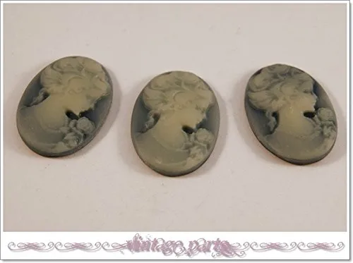Vintageparts FACHHANDEL FÜR SCHMUCKZUBEHÖR 3 Cabochon/Kamee in graublau