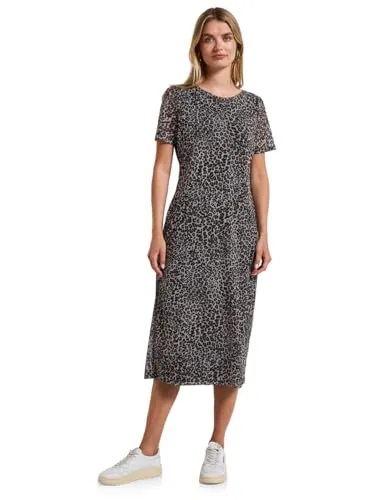 Street One Damen A144506 Mesh-Kleid mit Leo-Print, Schwarz, 34