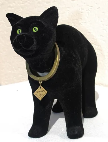 RAKSO Wackel Figur Katze schwarz groß - Sammlerfigur mit wackelndem Kopf, ideal für Garten oder Innendekoration. H 23 cm, aus hochwertigem Kunststoff mit samtartiger Oberfläche.