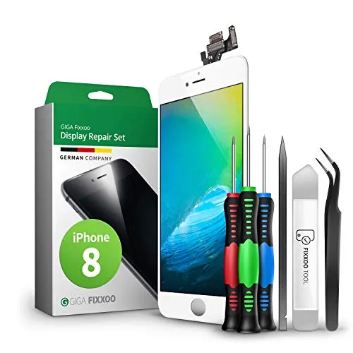 GIGA Fixxoo® Display für iPhone 8 [inkl. Werkzeug-Kit] - Retina LCD Glas mit Touchscreen - iPhone Display Reparatur Set - Ersatzdisplay mit Werkzeugkit
