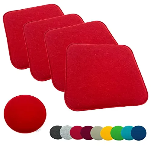 heimtexland ® 4er Pack Filz Sitzkissen 35x35 cm rot - Kissen für Indoor & Outdoor, strapazierfähig und pflegeleicht aus 100% Polyester, sorgt für hohen Sitzkomfort und ist ideal für lebhafte Alltagssituationen.