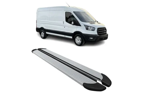 OMAC Kfz-Schmutzfänger Seitenschweller für Ford e-Transit 2022-2025 L3 - Robuste Aluminium-Trittbretter für den Ford e-Transit, speziell für die L3-Version. Rutschfestes Design sorgt für sicheres Ein- und Aussteigen und schützt die Karosserie vor Kratzern und Stößen.