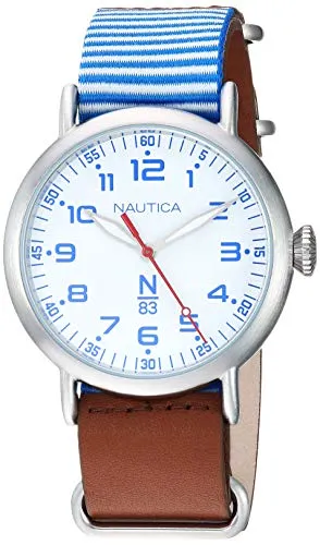 Nautica Herren-Armbanduhr 40mm Armband Leder Gehäuse Messing Quarz NAPWLS904