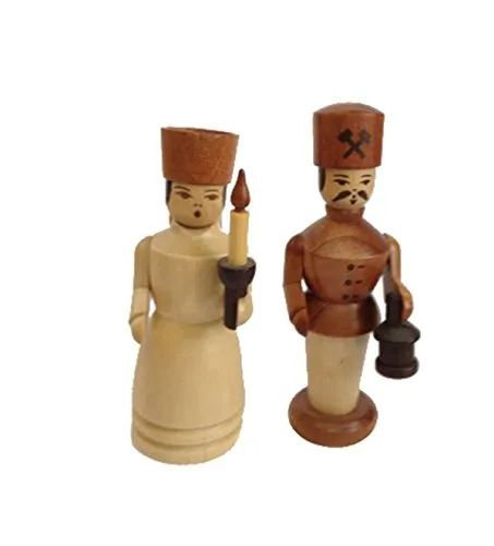 Rudolphs Schatzkiste Miniaturfigur Engel & Bergmann - Traditioneller weihnachtlicher Zierschmuck aus dem Erzgebirge, handgefertigte Holzfigur mit filigraner Verarbeitung, ideal für festliche Dekoration und als Blickfang in Ihrem Zuhause.
