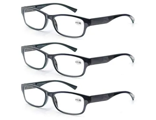 MODFANS 3 Pack Lesebrille 1.0 Herren/Damen,Gute Brillen,Hochwertig,Rechteckig,Komfortabel,Super Lesehilfe,fur Manner und Frauen,(3 Schwarz)