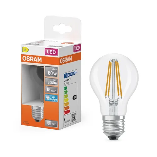 OSRAM E27 Star Classic A 60 Filament LED Lampe 5,9W wie 60W 6500K kaltweißes Lic