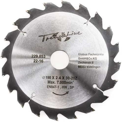 TrendLine HM-Kreissägeblatt 190 mm, Bohrung 30 mm, 20 Zähne