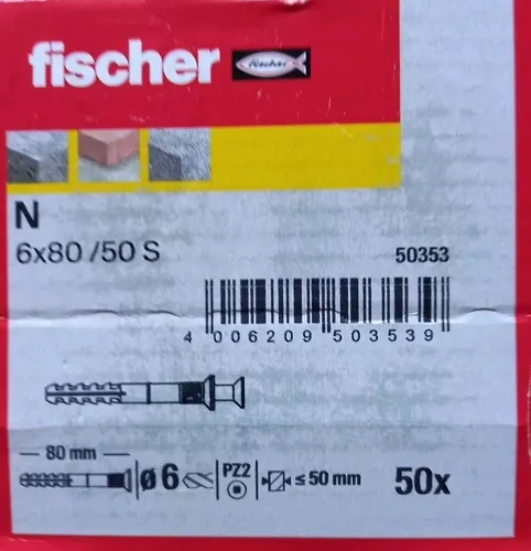 FISCHER Nageldübel N6x80 50S - 50 Stück, einfach und schnell montierbar mit integrierter Einschlagsperre für sichere Anwendungen