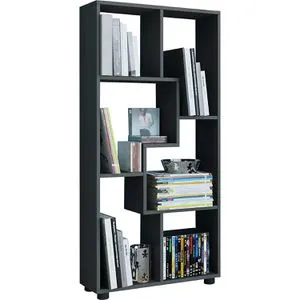 VCM Bücherregal Blina, 916906 - Vielseitiges Regal in Schwarz - Büroregal mit 6 Fächern, ideal als Regal oder Raumteiler. Perfekt für Bücher, DVDs und mehr, in stylischer Holzstruktur-Nachbildung.