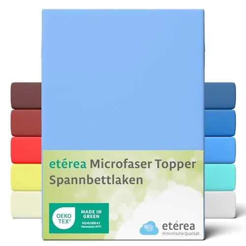 etérea Jersey Topper Spannbettlaken 140x200-160x200 cm Hellblau für 5-10 cm Steghöhe 100% Microfaser - Oekotex Spannbetttuch Matratzen Bett Bezug - Bettlaken 140x200cm - 160x200cm Blau