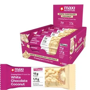 MaxiNutrition Proteinriegel Creamy Core, 12 Riegel, White Chocolate Coconut, je 45g, pro Riegel 15g Protein