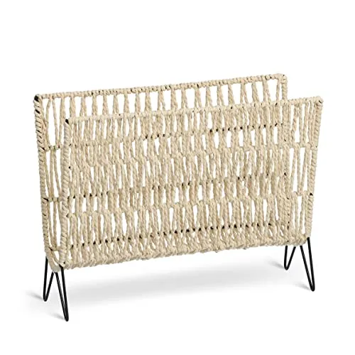 Zeller Present Zeitungsständer, Natur, Metall, Textil - Zeitungsständer aus Metall und Textil in natürlicher Optik, ideal zum Ordnen und Aufbewahren Ihrer Zeitungen, Maße: 38x30x15 cm.