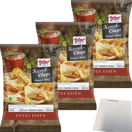 Hofgut Kessel Chips Sweet BBQ 3er Pack 3x150g Beutel usy Block