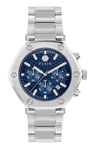 Philipp Plein Herren Uhr The Hexagon Chrono PWZBA0323 - Elegante Herren Chronograph-Uhr aus der Kollektion THE HEXAGON CHRONO, mit hochwertigem Edelstahl-Gehäuse und stilvollem blauen Zifferblatt – perfekt für modebewusste Männer.