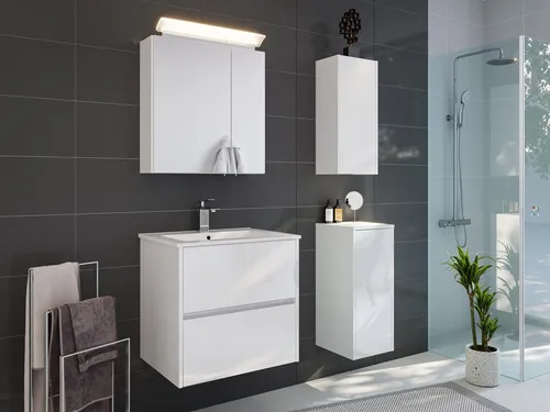 Magnolia Home Badmöbel-Set Badmöbelset Taifun 60cm 4tlg mit Spiegelschrank & 2x Badschrank weiß H