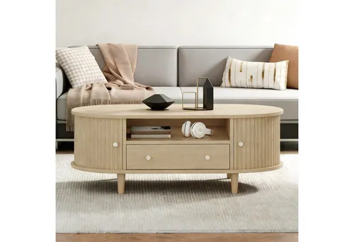 OKWISH Couchtisch 100x50x36cm mit Schublade und Rolltür