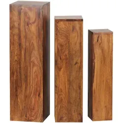 Wohnling Blumenständer WL1.566, 3-teilig aus Sheesham-Massivholz - Garten-Zubehör: Stilvolles 3er Set Blumensäulen aus handgefertigtem Massivholz mit einzigartiger Maserung für die perfekte Präsentation Ihrer Pflanzen.