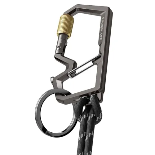 Spigen Life Karabiner LF101 Schlüsselanhänger Karabinerhaken mit Schraubverschluss Carabiner mit Flaschenöffner für Ourdoor Camping Wandern (1 Stück) - Gunmetal