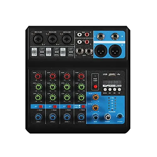 DJ Mischer 5-Kanal Professional 48V USB Mini Audio Mixer Audio Mischpult DJ Konsole Soundboard für Stereoanlage Streaming