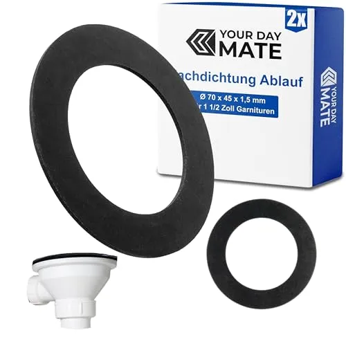 Flachdichtung für Ablaufventil, 2 Stück, Ø 70 x 45 x 1,5 mm, für 1 1/2 Zoll Spülbecken Garnituren, Spültisch Ablauf Ventil Ersatz Dichtung, Dichtungssatz Küchenarmatur, Dichtring Installationssystem