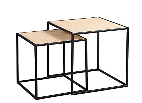 M2 Kollektion 2-Satztisch, Metall, Braun, Schwarz, Luke - Satztische fürs Wohnzimmer mit modernem Rattangeflecht und stabilen Holzunterbau, ideal für stilvolle Akzente und praktische Ablageflächen.
