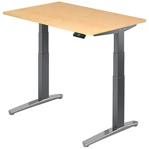 Arbeitstisch 120x80 cm - Höhenverstellbar mit Memory-Funktion - Kinderschreibtisch mit elektromotorischer Höhenverstellung von 65-130 cm. Inklusive abklappbarer Kabelwanne und stabiler Ahornplatte für ergonomisches Arbeiten. Made in Germany!