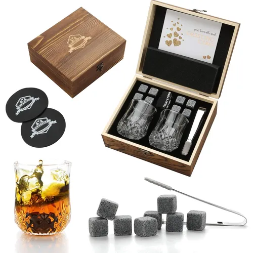 Whisky Steine Set Glaszubehör Geschenkset Whisky Rocks Kühler Whiskygläser Fl...