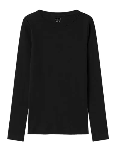 Name IT Mädchen Nkfnakal Short Top Noos Langarmshirt, Schwarz, 158-164 EU