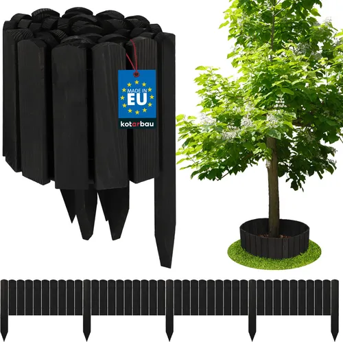 KOTARBAU® Beeteinfassung Holz Gartenzaun Rollzaun 200 x 20 cm Anthrazit Beetumrandung Holzzaun Rollboarder Palisadenkante Holzzaun Rasenkanten Deko Gartenzaun Steckzaun Flexibler Rollborder Rasenkante