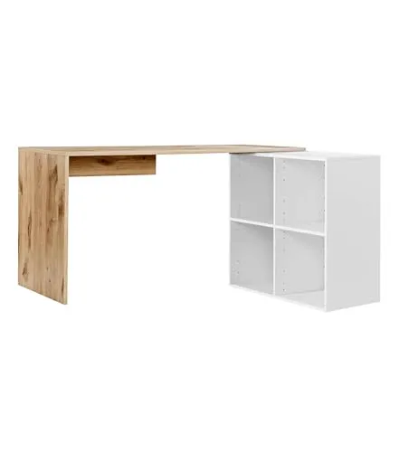 mokebo Eckschreibtisch Der Produktive - PC Tisch groß in Eiche/Weiß - Kinderschreibtische, konfigurierbar in Größe und Stauraum, ideal für kreative Arbeitsplätze und Platzoptimierung.