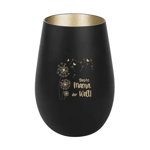 Der-Porzellan-Laden Windlicht mit Gravur Beste Mama der Welt, Schwarz Gold, Teelichthalter aus Glas mit Spruch, Tischdeko modern